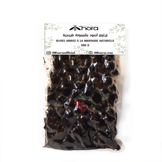 زيتون أسود بشرمولة طبيعية OLIVES NOIRES À LA MARINADE NATURELLE 500 G