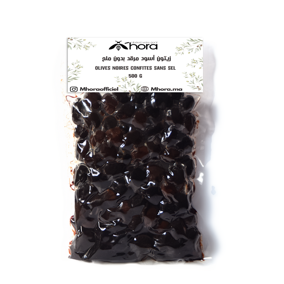 زيتون أسود مرقد بدون ملح OLIVES NOIRES CONFITES SANS SEL 500 G