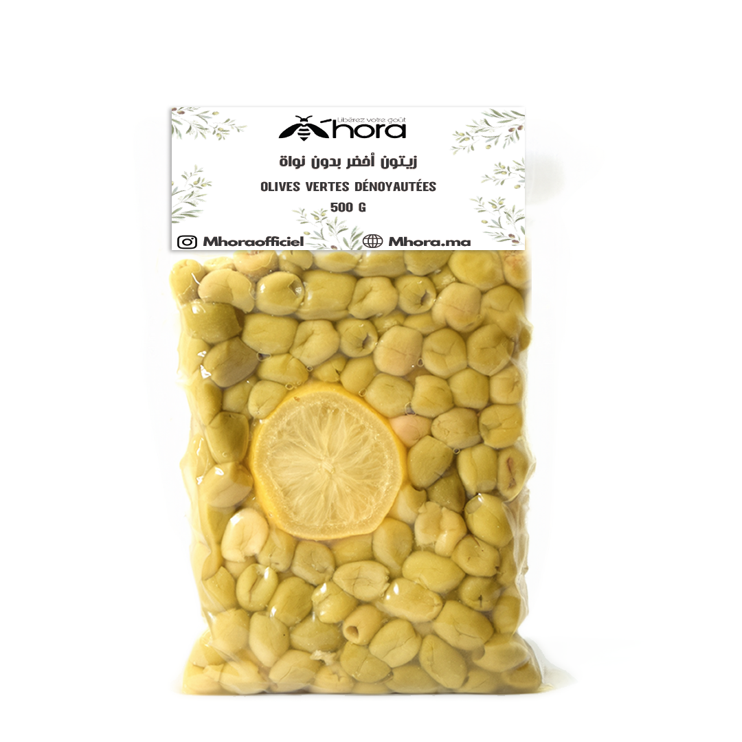 OLIVES VERTES DÉNOYAUTÉES 500 G زيتون أخضر بدون نواة